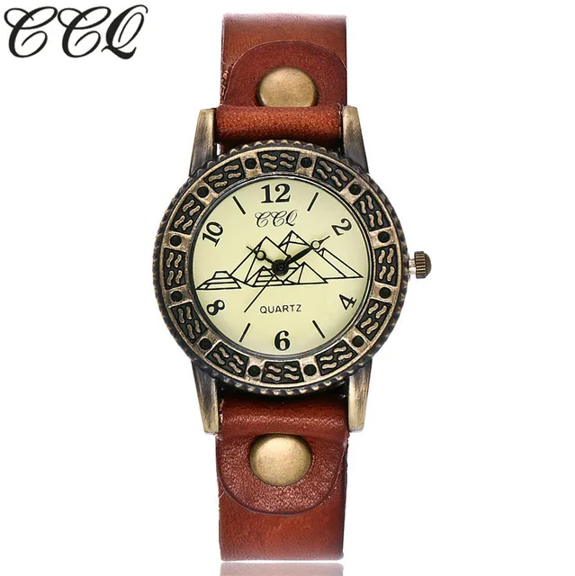CCQ Brand Fashion Bronze Dial Pyramid Watch Unisex Casual Cow Leather Quartz Wat CCQ Brand Fashion Bronze Dial Pyramid Watch Unisex Casual Cow Leather Quartz Wat