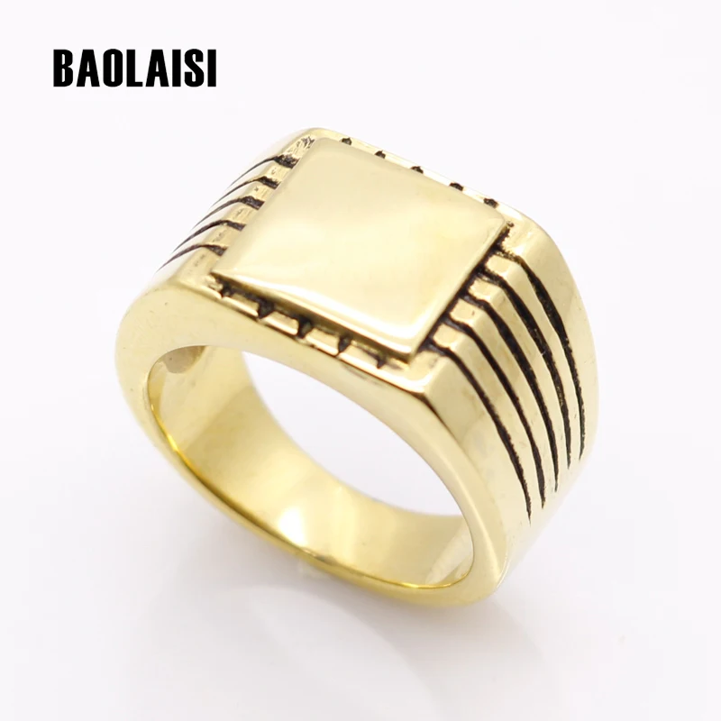 

BAOLAISI Fashion Jewelry Men's High Polished Signet Solid Stainless Steel Ring Stainless Steel Gold Color Biker Rings For Men