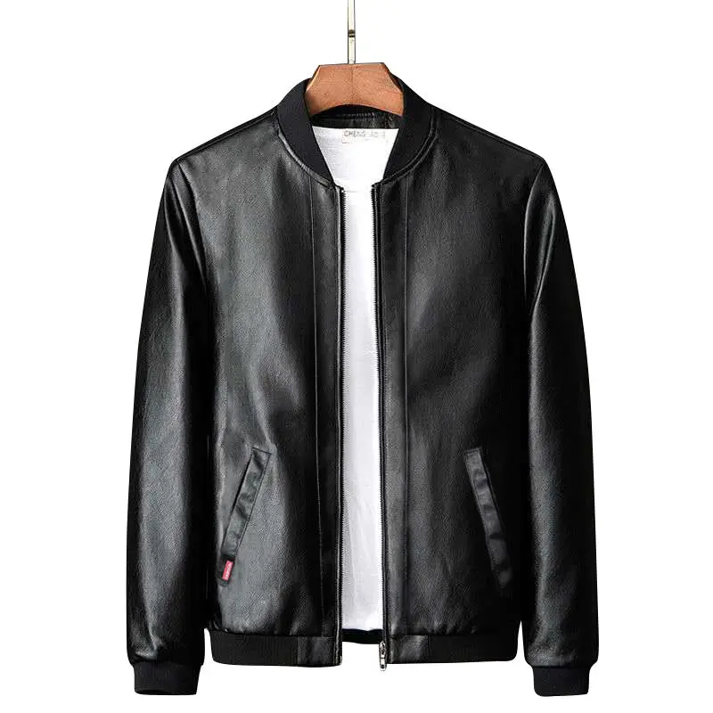 

Spring and Autumn Leather Garment Men's Fashionable Slim Coat with Vertical Collar Pilot Jacket leather jacket