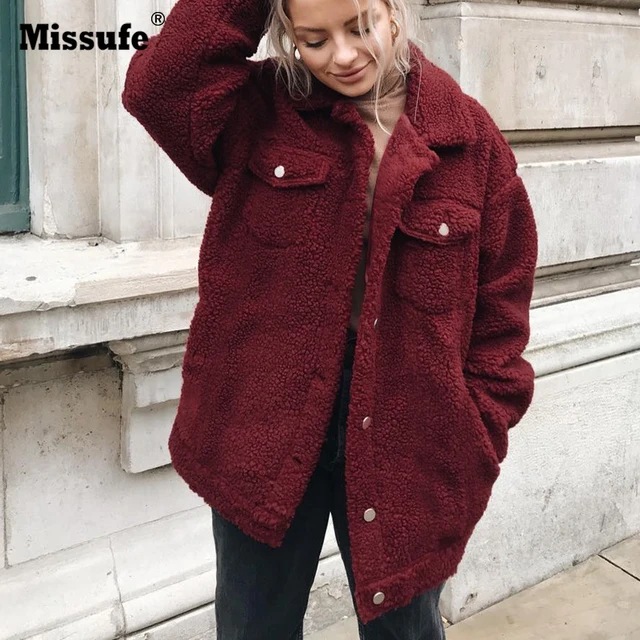 Missufe Over Size Button Casual Female Jacket Autumn ...
