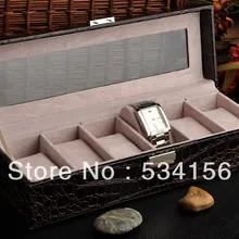 Коричневые стеклянные поверхности профессиональные роскошные кожаные часы коробки, могут поместиться в 6 часов, коробка для часов 8,5*31*10 см