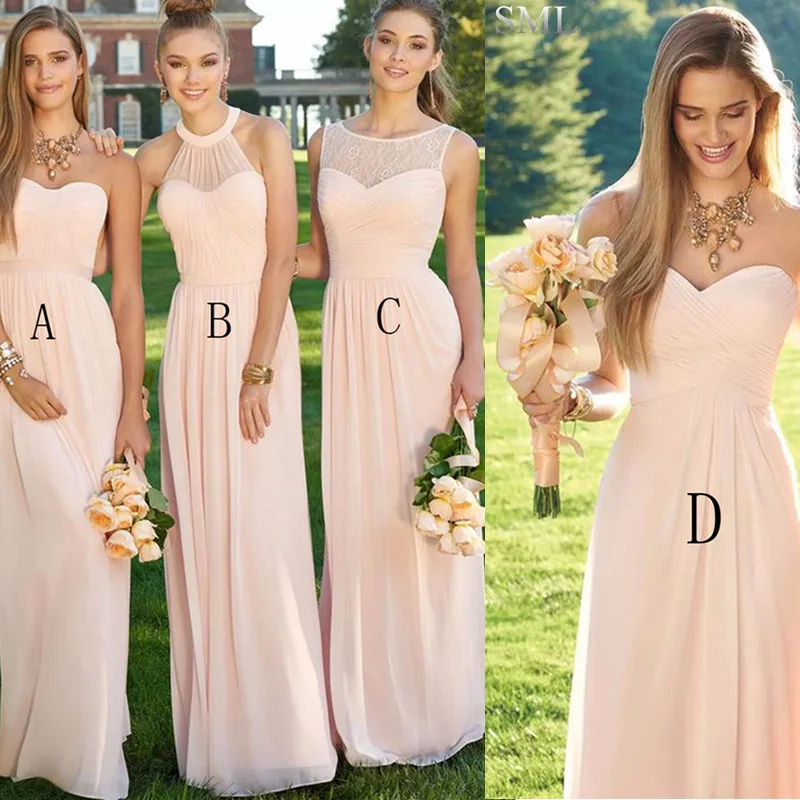 SML Largo Elegante Rosa Claro Vestido de Dama de honor