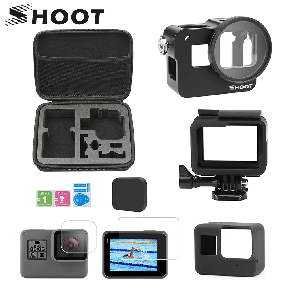 اطلاق النار CNC سبائك الألومنيوم حالة وقائية الملحقات قفص مجموعة جبل ل GoPro بطل 7 6 5 أسود الإسكان ل الذهاب برو بطل 7 كاميرا