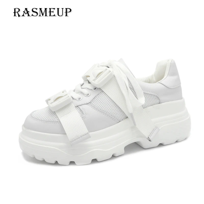 Женские кроссовки на платформе RASMEUP сетчатые из натуральной кожи плоской подошве