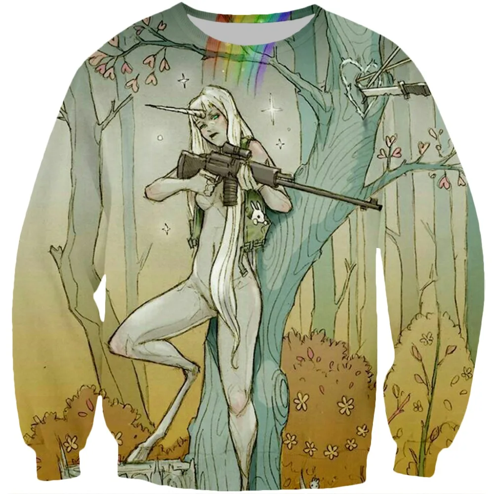 

2018 Spring Autumn Forest Hunter Unicorn Girl Cover For Women /Man Tracksuit 3D Printed Sweatshirt Pullover Plus Size XS-7XL