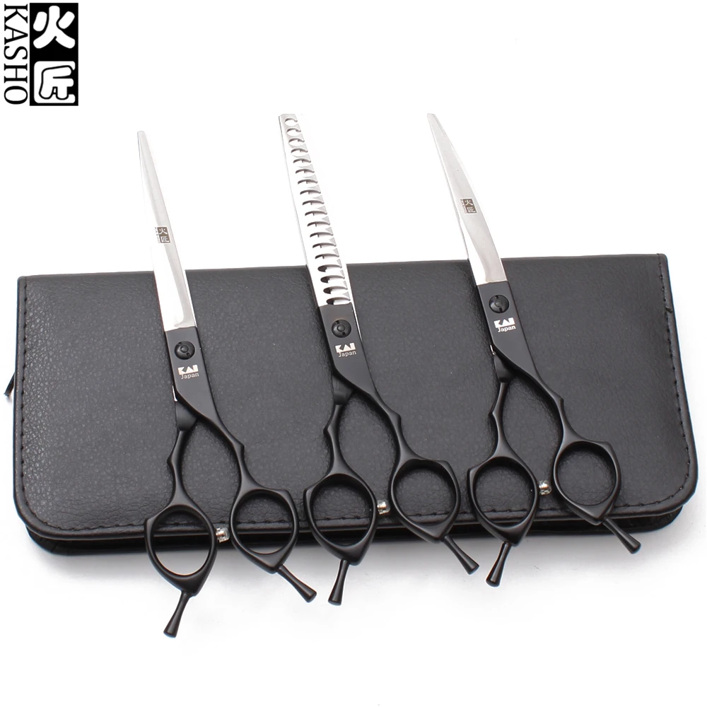 

H3009 7" 440C Kasho Black Cutting Shears Thinning Scissors Down Curved Shears Pets Scissors Grooming Shears Hairdresser For Dogs