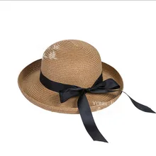 Hot New Fashion Summer Casual Women Ladies Wide Brim Beach Sun Hat Elegant Straw Floppy panama Cap For Women Dating Cheap