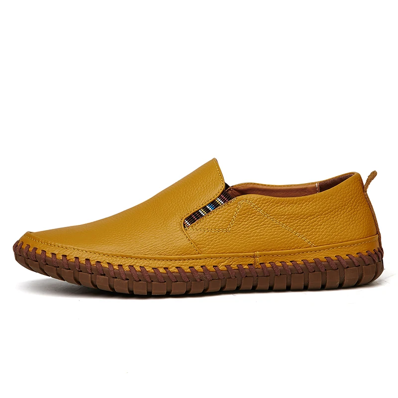 Мужская Вулканизированная обувь; новые мягкие мокасины; обувь на плоской подошве; мужская повседневная обувь; удобные кожаные кроссовки; нескользящие мужские лоферы; большие размеры - Цвет: Цвет: желтый