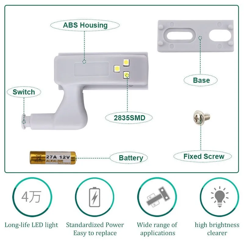 JSEX 1PCS LED Cabinet Hinge Led Sensor Light luz armario Wardrobe Lamp Night Light Cupboard Door Bulb Kitchen Lighting lampada@3