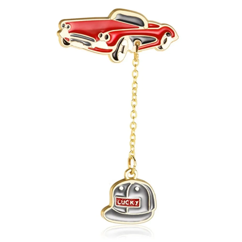 

Creative Cartoon Car Hat Button Chain Brooches For Coat Hat Bag Badge Lapel Pins Jewelry Accessories Unisex