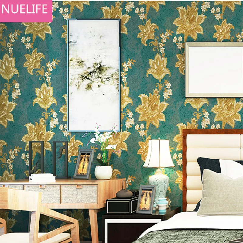 

0.53x10 m South East Asian Retro Style Green Flower Pattern Wallpaper Bedroom Living Room Sofa Wallpaper