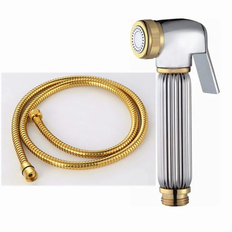 Luxury Golden Hand Held Bidet Shattaf Kit Sprayer Brass Douche Set