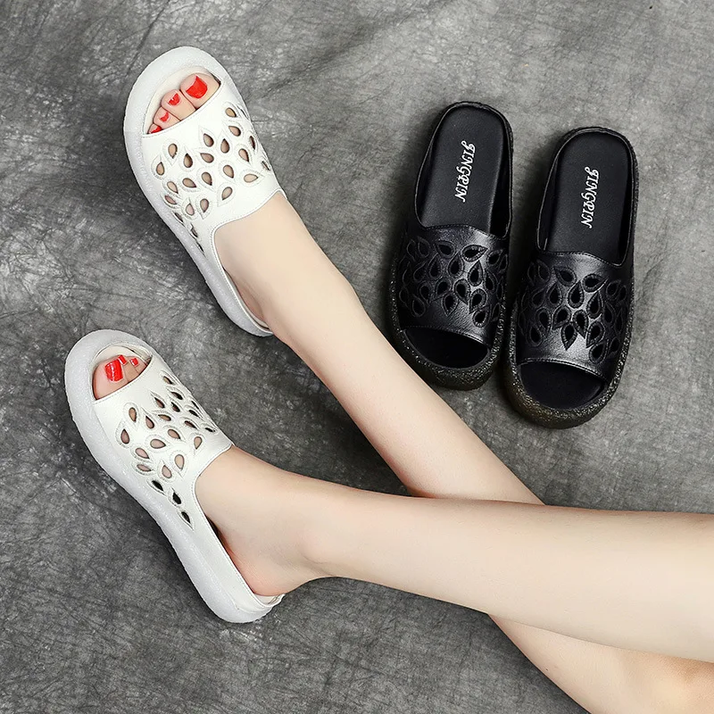 

Summer Fashion Genuine Leather Mother Shoes Flat Skid-resisting Outside Soft-soled Slippers Ankle Strap Shoes For Pregnant Women