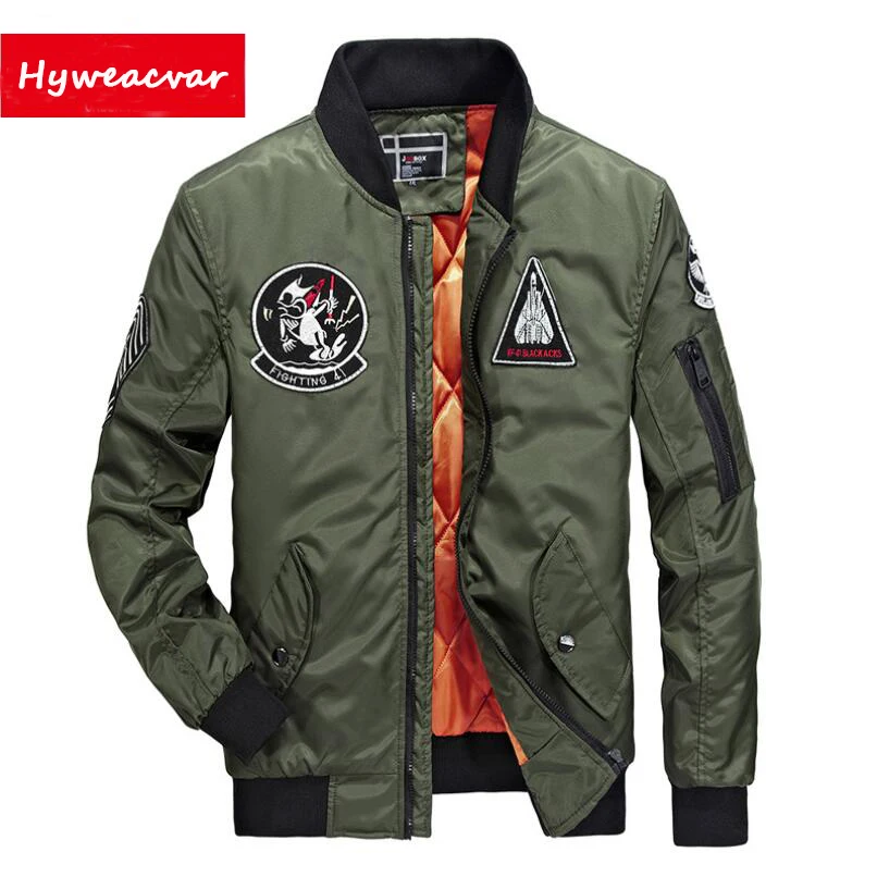 Hyweacvar Men's Embroidered MA 1 Bomber Jacket Autumn Winter Warm