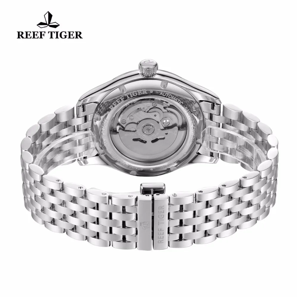  Reef Tiger/RT Dress Watch Men Analog Automatic Watches Date Day Black Dial Full Stainless Steel Wat