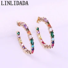 6 пар Многоцветный Цирконий Cz микро проложить Радуга Мода круг цвет золотой серьги-гвоздики для женщин вечерние ювелирные изделия