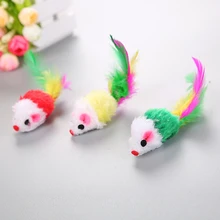 10 piece Furry Cat Toys Free Ship Squeak Mouse Rattle Mice Cat Catcher Pet Toys with Feather Tails