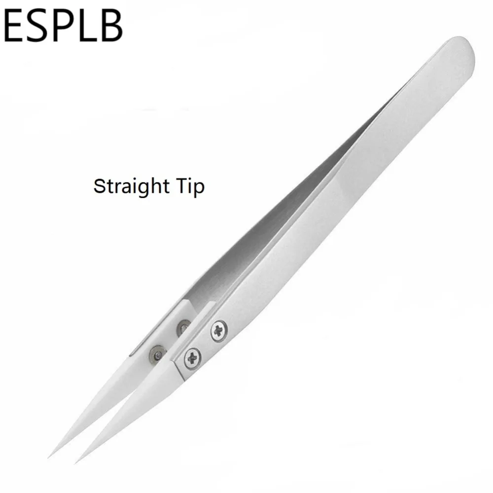 

ESPLB Stainless Steel Ceramic Tweezers Heat Resistant Antimagnetic Electronic Cigarette Ceramic Straight Curved Tip Tweezers