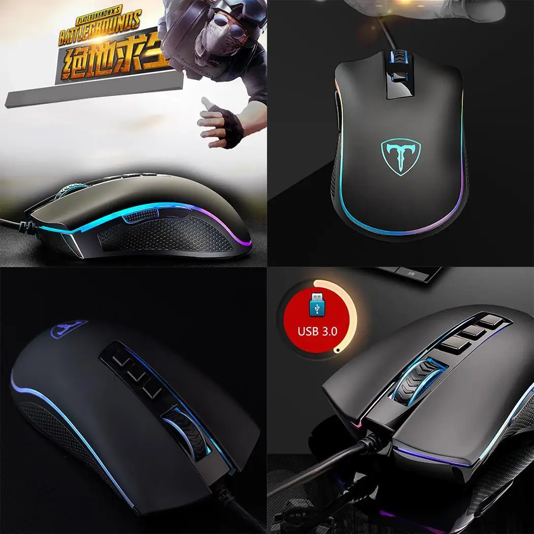 

Durable USB Wired Gaming Mouse With LED Light For Black Desktop 1600dpi 6key PC