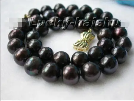 

FREE SHIPPING HOT sell new Style >>>>> Genuine 11mm round Black freshwater pearl necklace