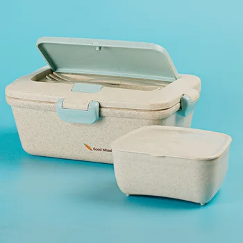 

ONEUP Wheat Straw Lunch Box Eco-friendly Cute Rabbit Bento Box Microwavable Food Storage Container With Spoon and Fork