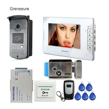 FREE SHIPPING 7″ Video Door Phone Intercom System 1 White Monitor 1 700TVL RFID Reader Camera Electric Lock In Stock Wholesale