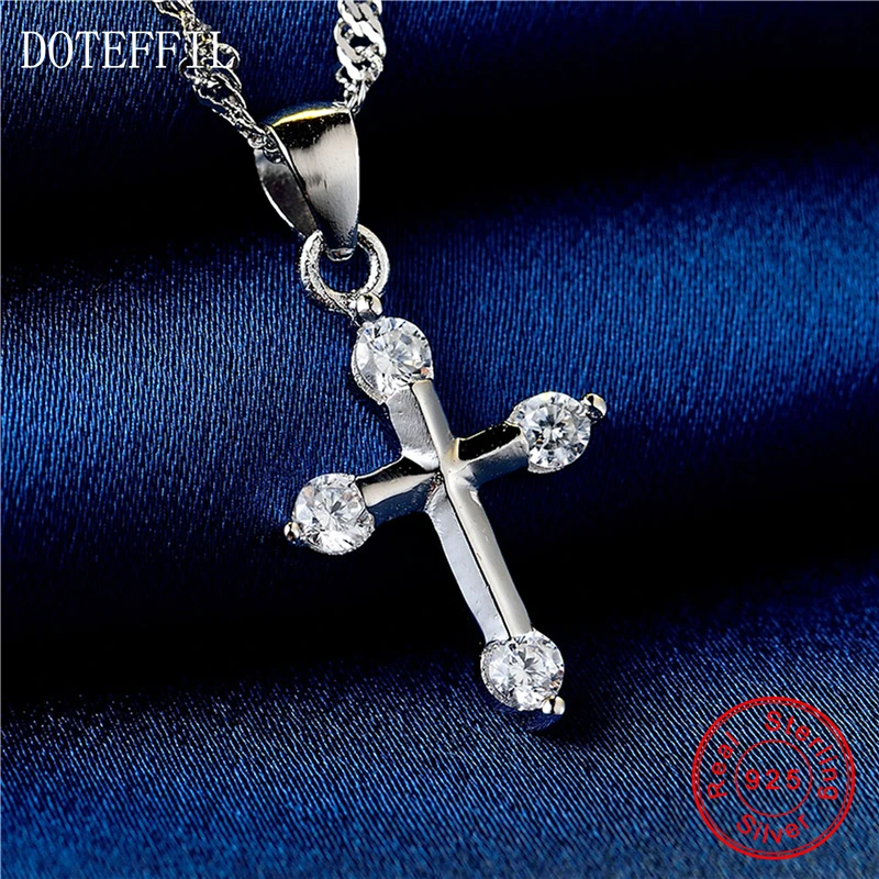 Женское ожерелье из серебра 925 пробы с крестом циркония ААА|cross pendant necklace|women