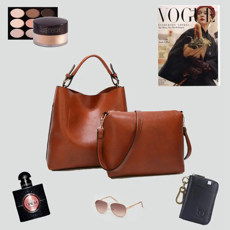 Женские сумки через плечо кожаные сумочки модные сумки большой емкости коричневые