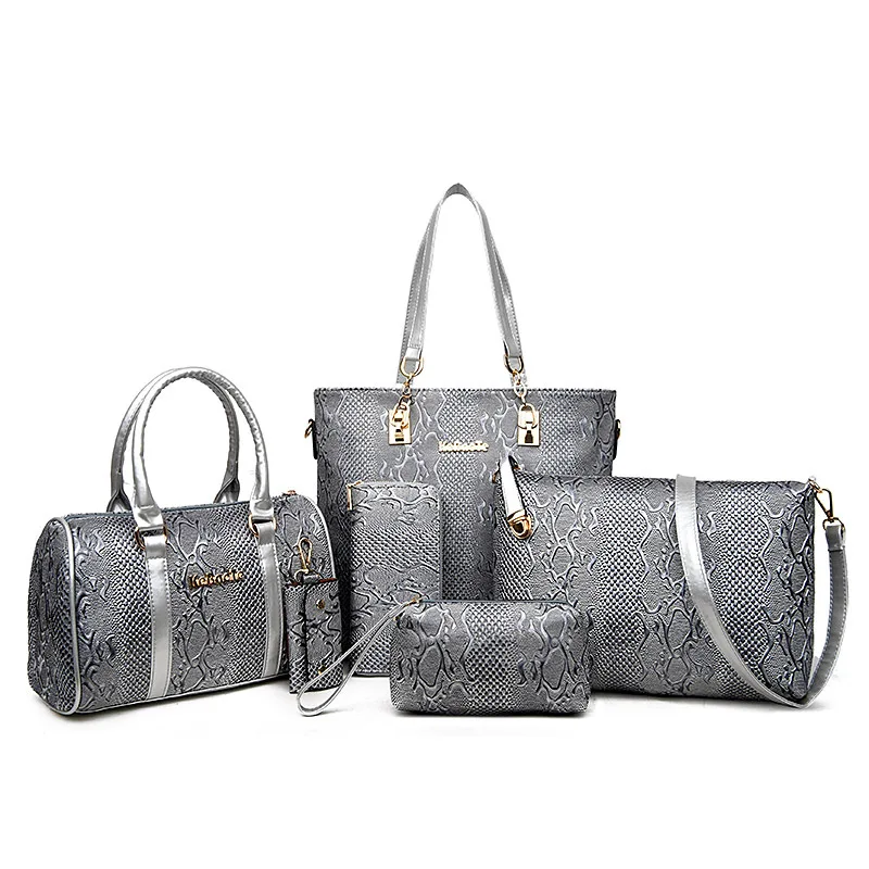 6 Piceces набор роскошных сумок, женские сумки, дизайнерские сумки с верхней ручкой, Набор сумок на плечо, кожаные ручки для сумок - Цвет: Серебристый