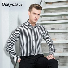 Deepocean плюс СИЗ Для мужчин хлопковая рубашка для отдыха тонкий Для мужчин рубашка в полоску Smart Повседневное Бизнес рубашка Для мужчин одежда брендовая одежда