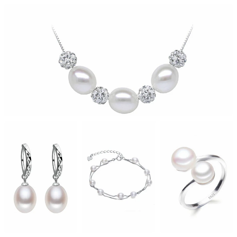 

Real freshwater pearl jewelry set women natural pearl sets 925 sterling silver Wedding jewelry for women 4-X2-E7