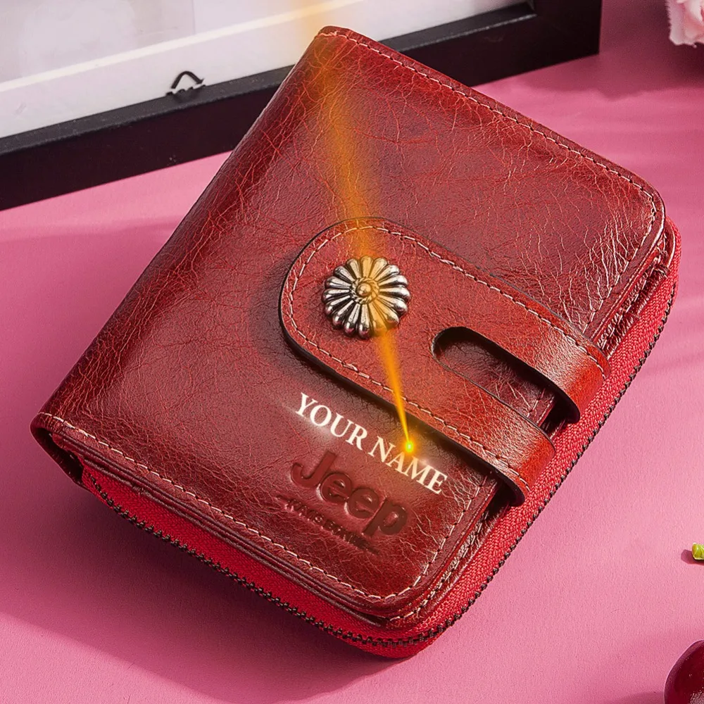 Гравировка натуральная кожа Женский кошелек портмоне женский Дамский маленький держатель для карт Красный Модный зажим для денег сумка