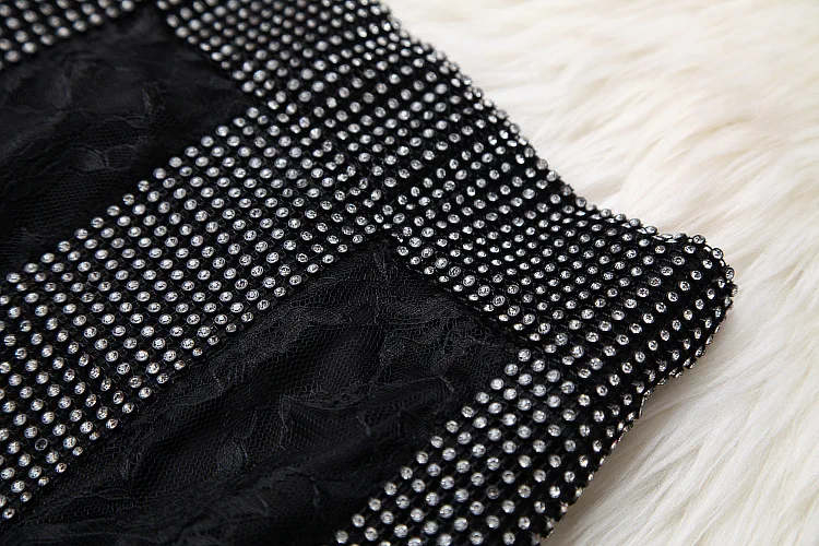 Женское подиумное дизайнерское платье высококачественные Бисероплетение бриллианты с длинным рукавом черное кружевное платье Винтаж оборки Мини платья