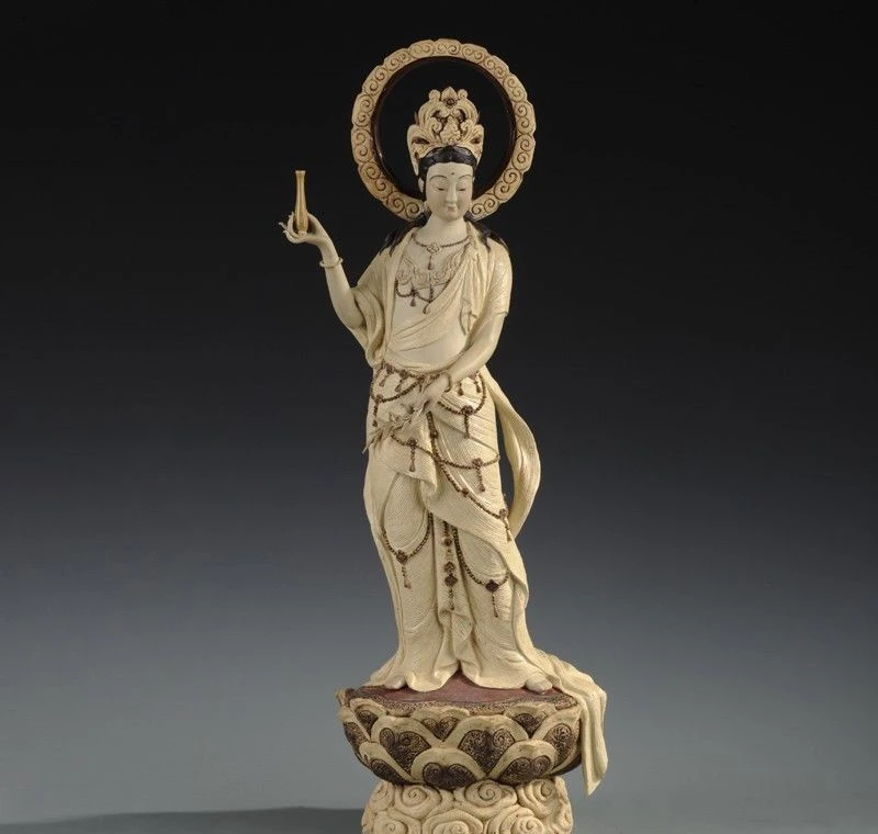 

free shipping Painted Pottery Porcelain Statue Tibet Lotus Vase Kwan-yin Guanyin Bodhisattva
