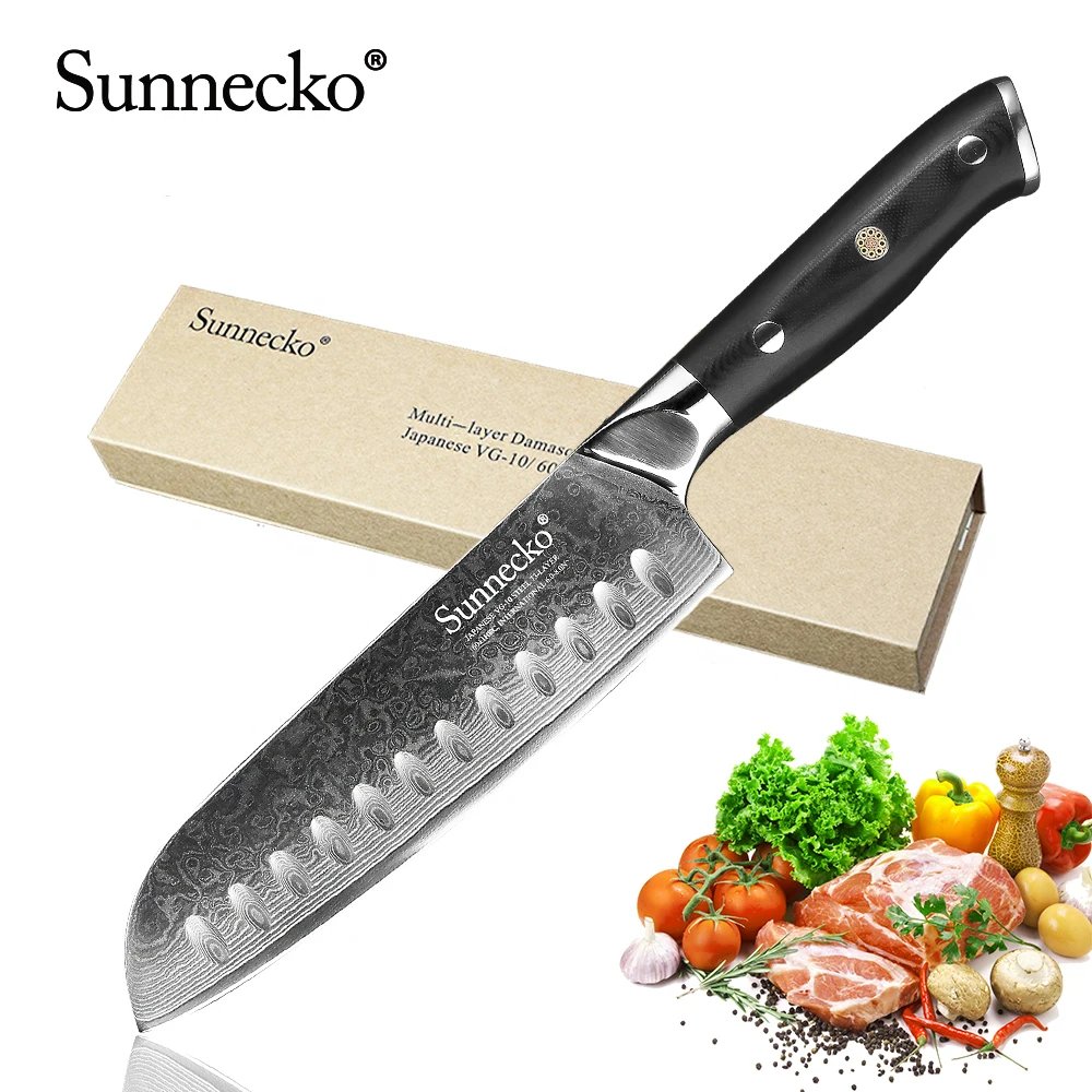 SUNNECKO дамасский нож шеф-повара Santoku для нарезки овощей нож для стейка нож для хлеба Дамасская сталь набор кухонных ножей G10 Ручка