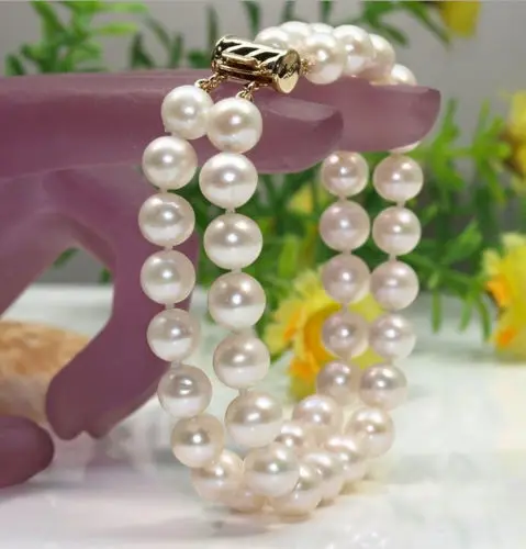 

FASHION NEW 2 ROW 10-11 MM NATURAL WHITE SOUTH SEA PEARL BRACELET 14K 8 INCH @^Noble style Natural Fine jewe SHIPPING 5.25
