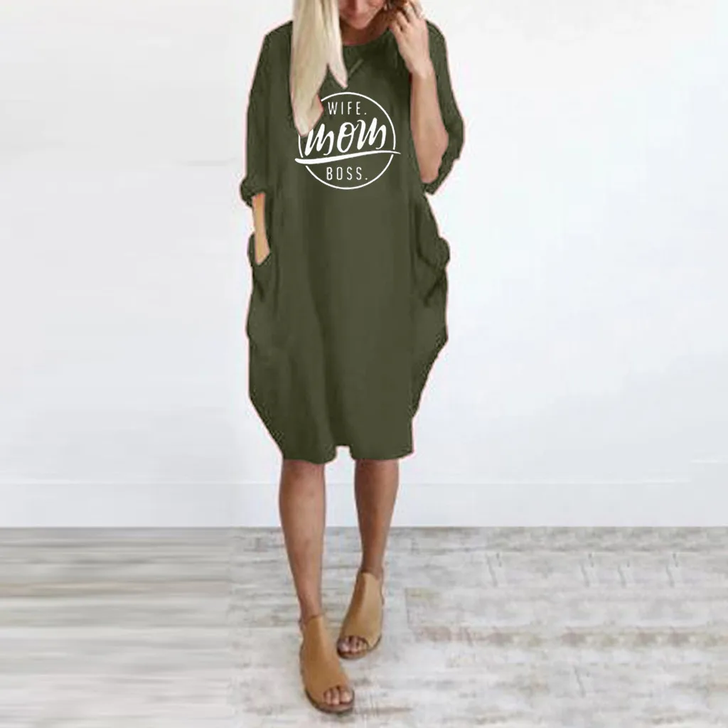 

Women Autumn Loose Dress Long Sleeve Printed Party Mini Dress Pocket Casual Women Dresses ropa mujer vestidos Dresses 2019 NEW