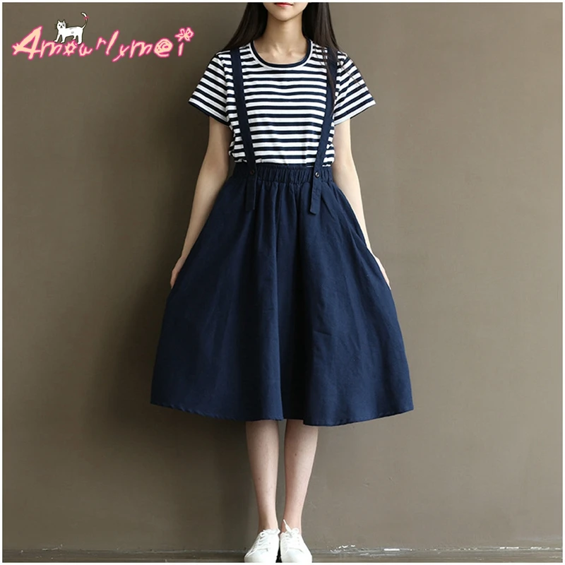 2018 Summer Women Casual Skirt Set Cotton Top and Skirt Suit Striped ...