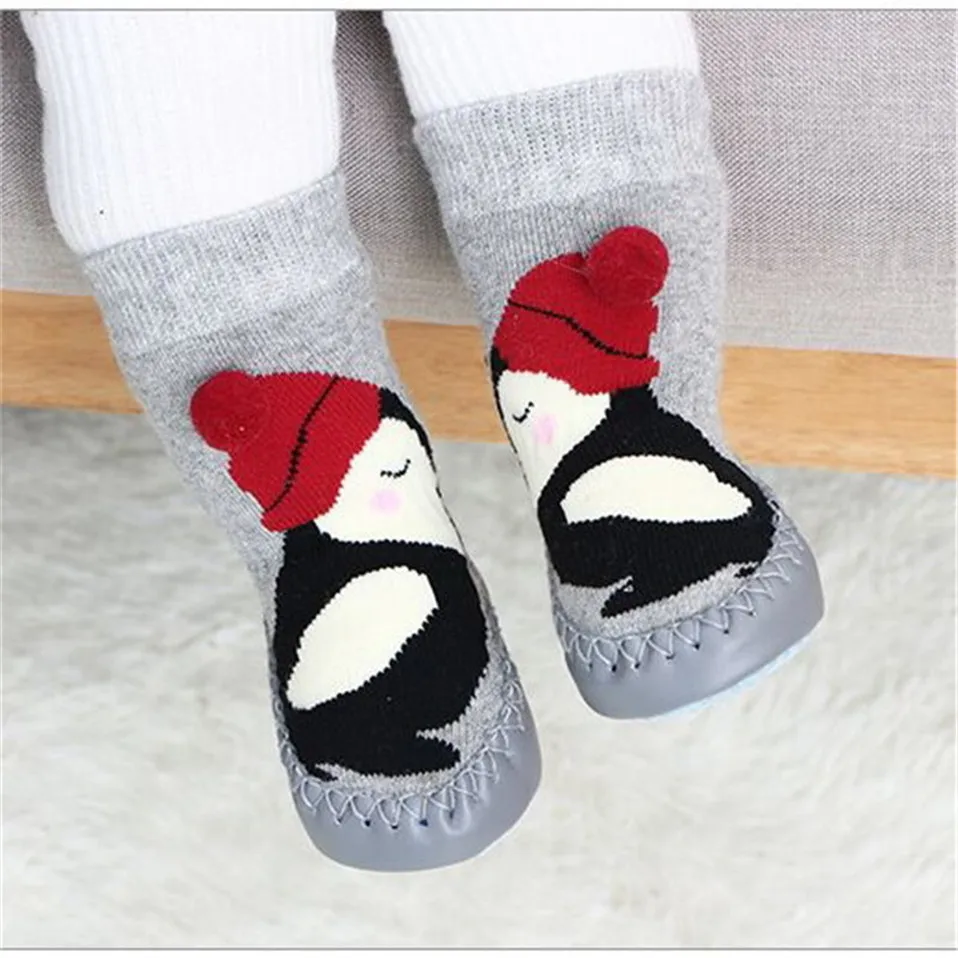 Домашние носки для малышей; носки для новорожденных; зимние толстые махровые хлопковые носки для маленьких девочек с резиновой подошвой; забавные носки с животными для младенцев
