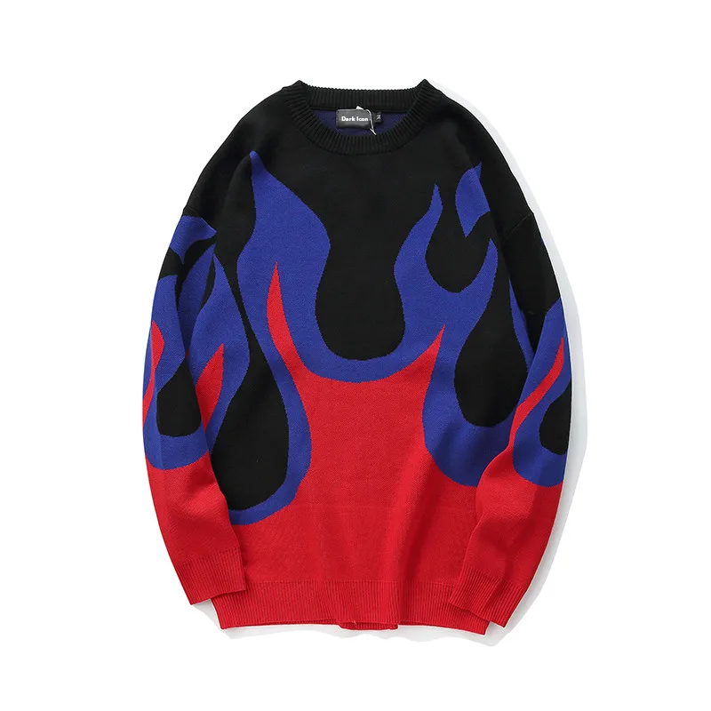 Темный значок пламени свитер мужской Зимний пуловер Свободный стиль мужские свитера свитер в стиле хип-хоп Уличная одежда - Цвет: flame sweater