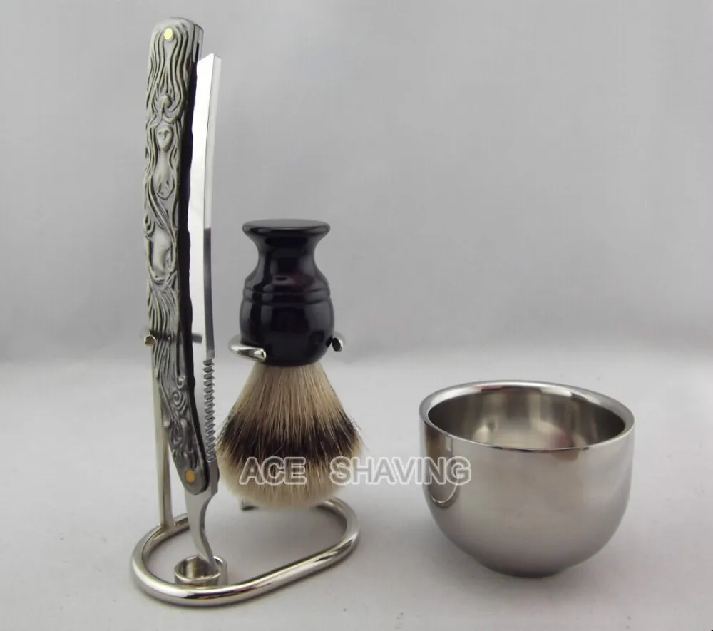 Straight Razor Shaving Set Stand Stainless Steel Small Bowl Resin