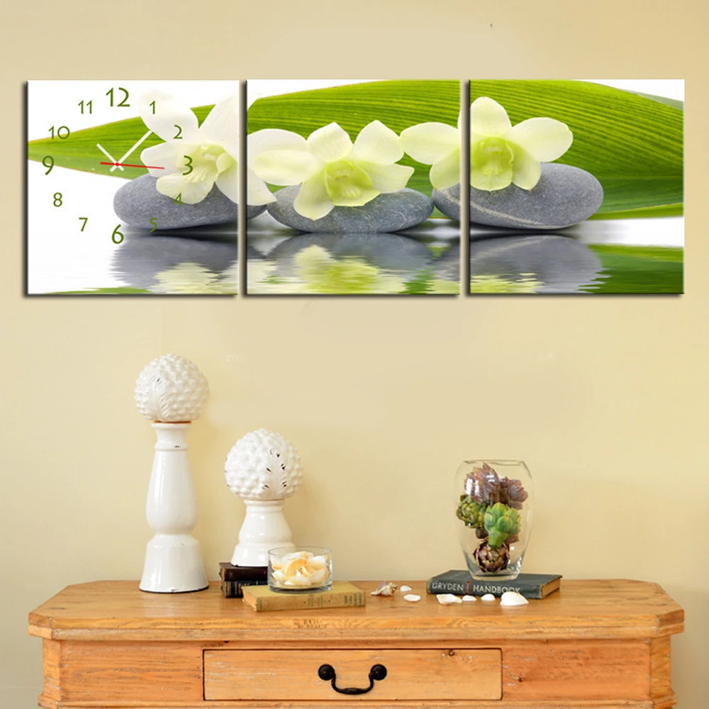 

Free Shipping E-HOME NarCissus And Stone Clock in Canvas 3pcs wall clock
