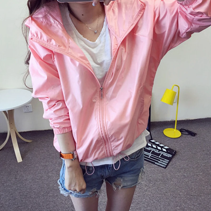 

Hooded Jackets Women Smiley Print New Women's Basic Jacket Fashion Windbreaker High Quality Outwear Female Coat