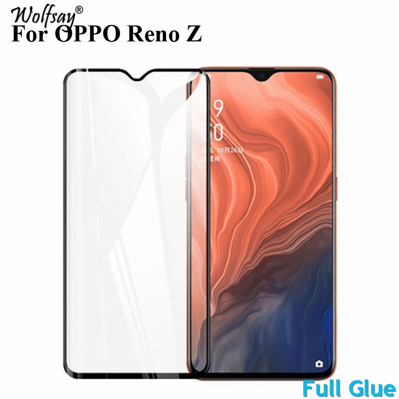 

2PCS Full Glue Screen Protector for OPPO Reno Z Tempered Glass Full Cover for OPPO Reno Z PCDM10 9H 2.5D Premium Film Wolfsay