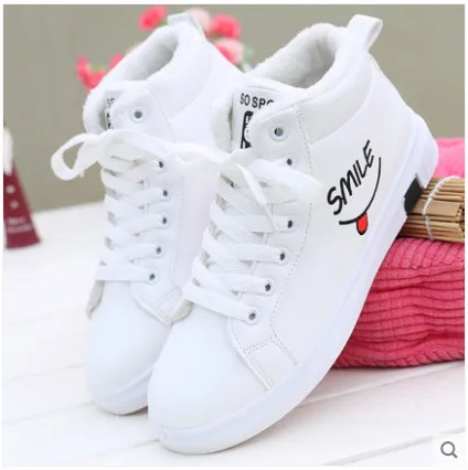 

Small white shoes women's winter plus velvet warm 2018 autumn and winter new high-top shoes sports shoes
