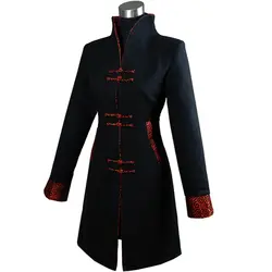 Высокая мода черный китайский женский длинные пальто зимние кашемировые пальто куртки формальный Тан костюм дропшиппинг размеры s m l xl XXL
