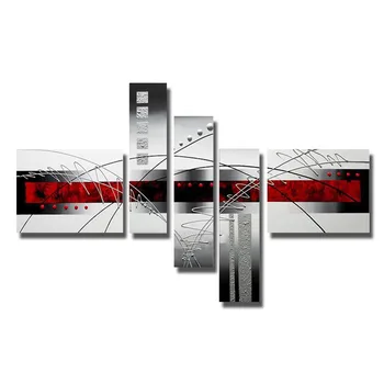 

Modern Abstract Oil Painting 5 Piece Hand Painted on Canvas red picture Unframed wall art on canvas for Living Room Home Decor