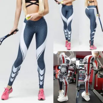 

2018 Womens Push Up Leggings High Waist Workout Long Skin Stripe Print Pants For Female Trousers