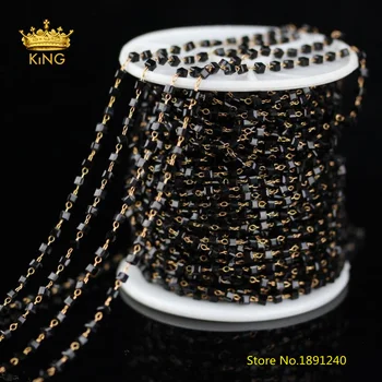 

5Meters 2mm Black Glass Beaded Chains Crafts Bracelet Chokers Jewelry,Tiny Square Cube Glass Rosary Style Chains Findings ZJ227