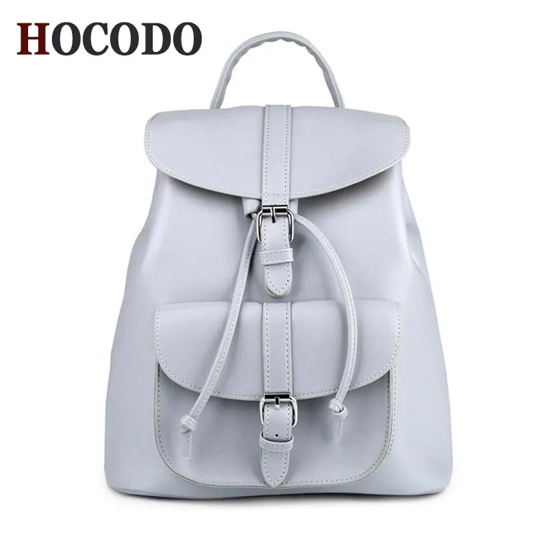 

HOCODO Retro Women High Quality Casual Backpack Trendy Female Drawstring PU Leather Backpacks Teenage Girls Small School Bags
